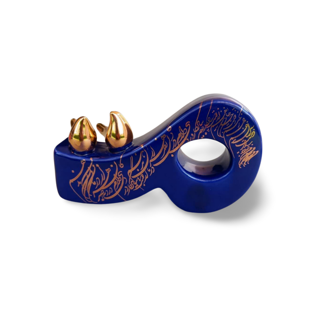 Dekorativer persischer Keramikbuchstabe M (Mim), blau, Kalligraphie, handgefertigt
