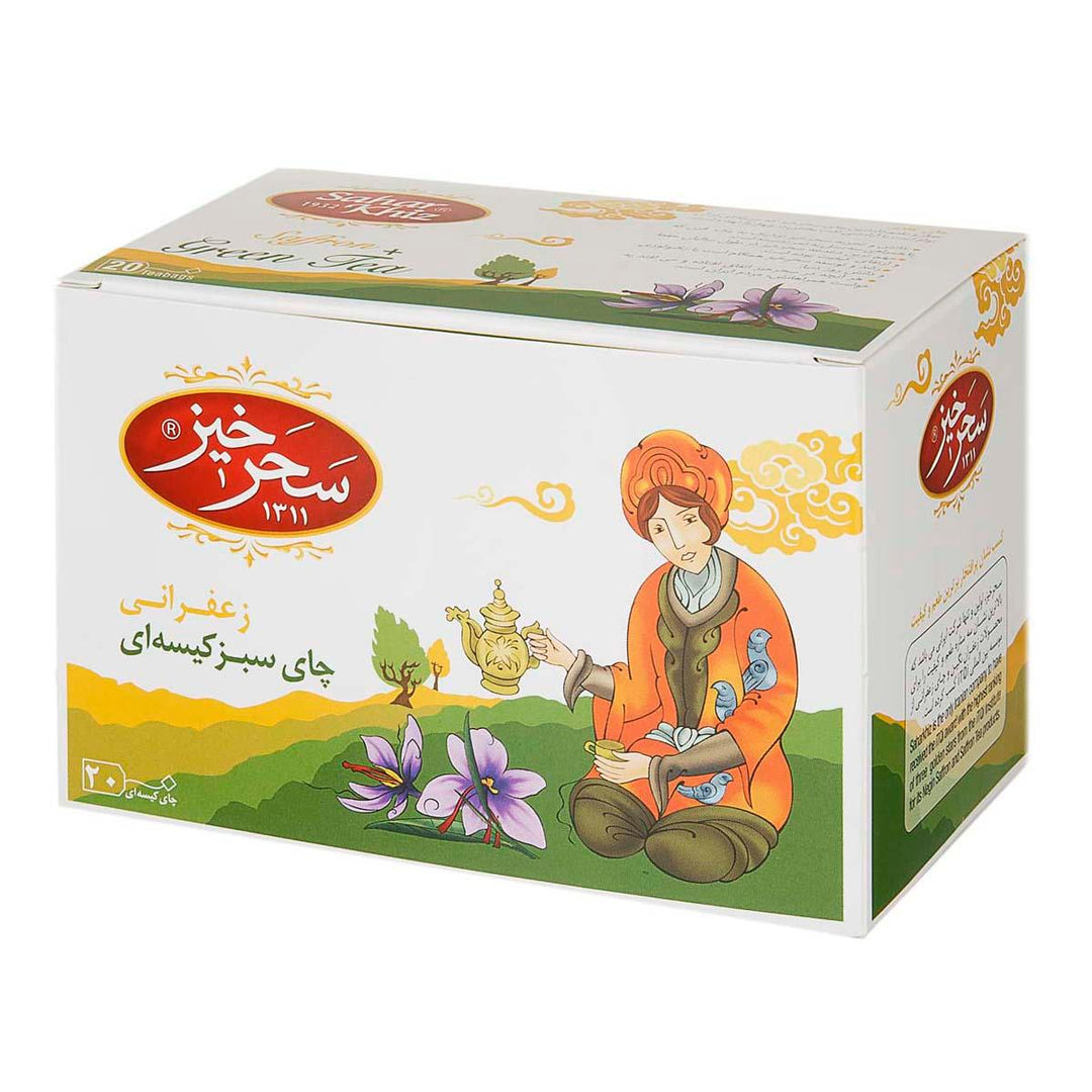 SAHARKHIZ Chai Sabz Kisehei ba Zaferan - Grüner Tee (Teebeutel) mit Safran 80g - Persienmarkt
